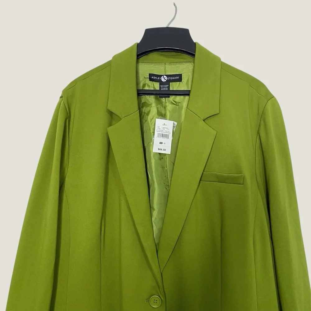 NWT Ashley Stewart Green Stretch Ponte Blazer Business Jacket Womens 22 Plus - Picture 2 of 8